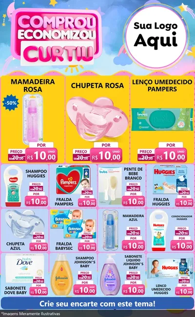 Modelo de Encarte para Encarte Grande com o tema Comprou economizou curtiu para Bebês