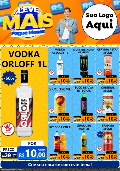 Modelo de Encarte para Encarte A4 Vertical com o tema Leve Mais, Pague Menos para Distribuidora de bebidas