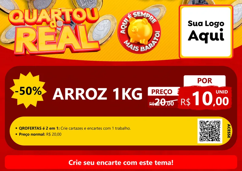 Modelo de Cartaz para Cartaz A4 Horizontal com o tema Quartou do Real para Supermercado