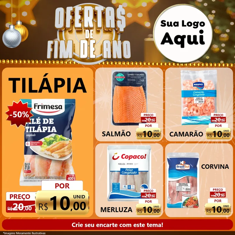 Modelo de Rede Social para Feed Facebook com o tema Ofertas de Fim de Ano para Peixaria