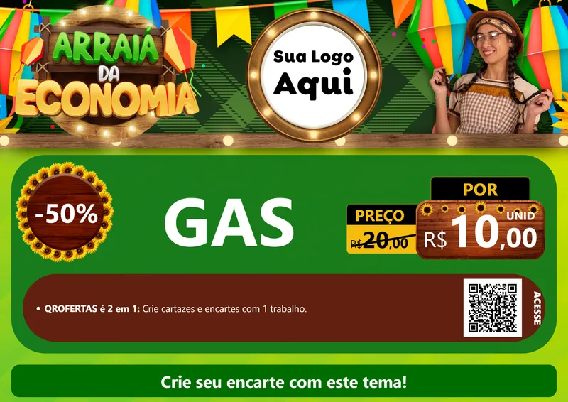 Modelo de Cartaz para Cartaz A4 Horizontal com o tema Arraiá de Economia para Água e gás
