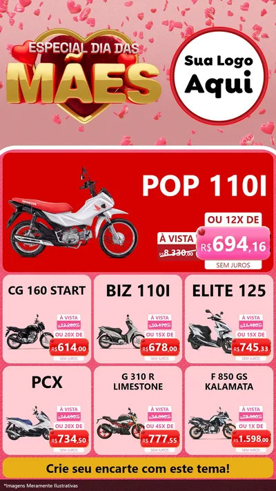 Modelo de Rede Social para Stories com o tema Especial Dia Das Mães para Concessionaria de Motos