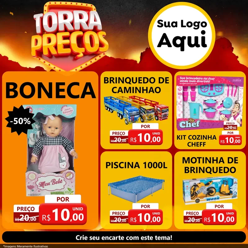 Modelo de Rede Social para Feed Facebook com o tema Torra Preços para Brinquedos