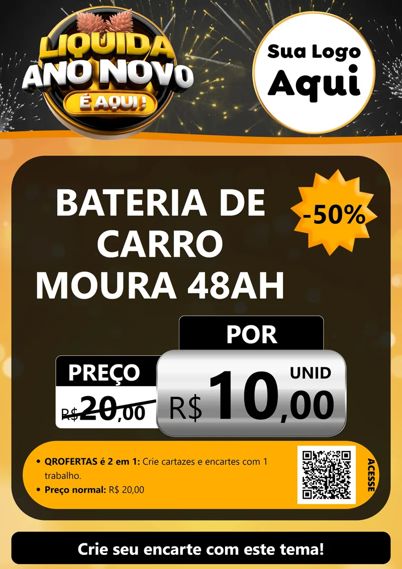 Modelo de Cartaz para Cartaz A4 Vertical com o tema Liquida Ano Novo É Aqui! para Baterias Elétricas