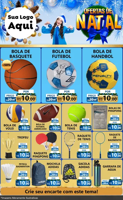 Modelo de Encarte para Encarte Grande com o tema Ofertas de Natal para Artigos Esportivos
