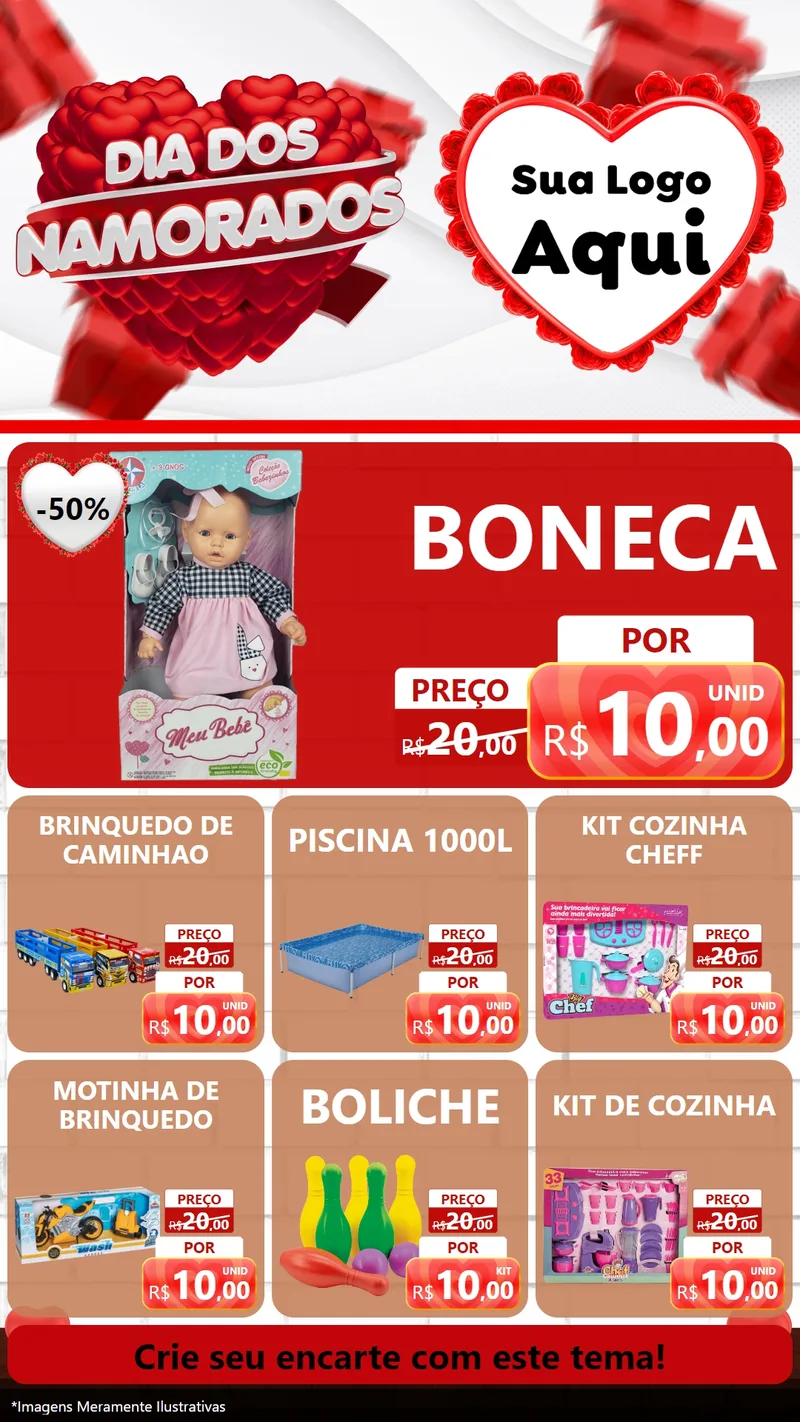 Modelo de Rede Social para Stories com o tema Dia dos Namorados para Brinquedos