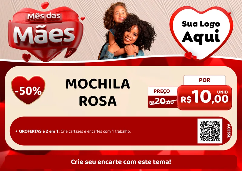 Modelo de Cartaz para Cartaz A4 Horizontal com o tema Mês das Mães para Papelaria