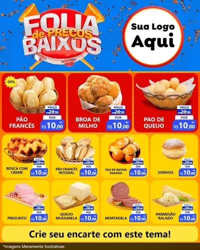 Modelo de Rede Social para Feed Instagram com o tema Folia de Preços Baixos para Padaria