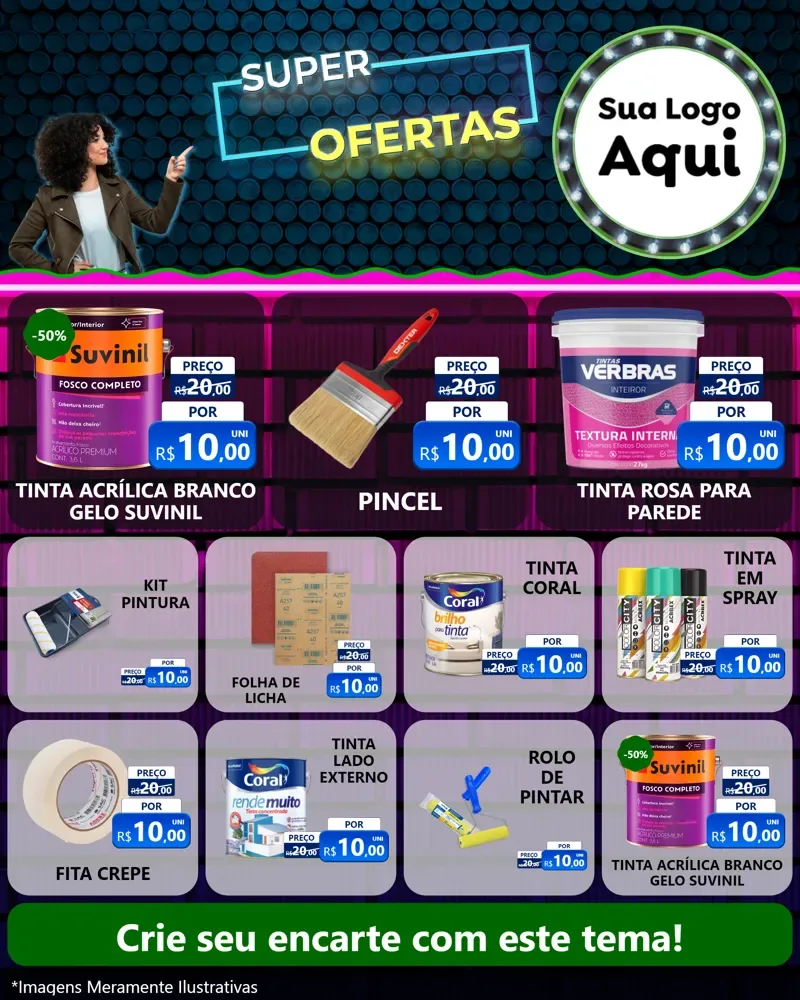 Modelo de Rede Social para Feed Instagram com o tema Super Ofertas para Tintas e Ferramentas