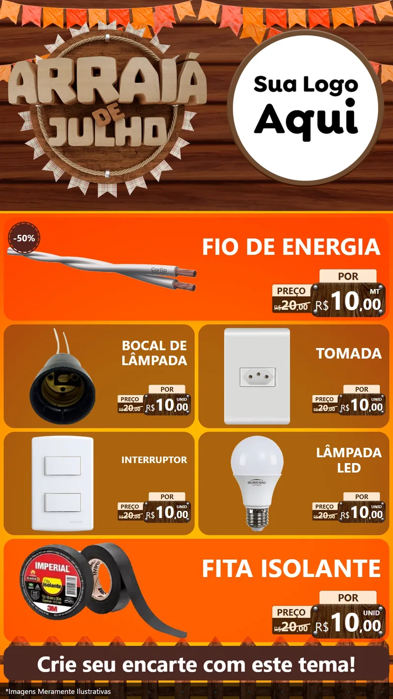 Modelo de TV para TV Vertical com o tema Arraiá de Julho - Junina para Materiais Elétricos