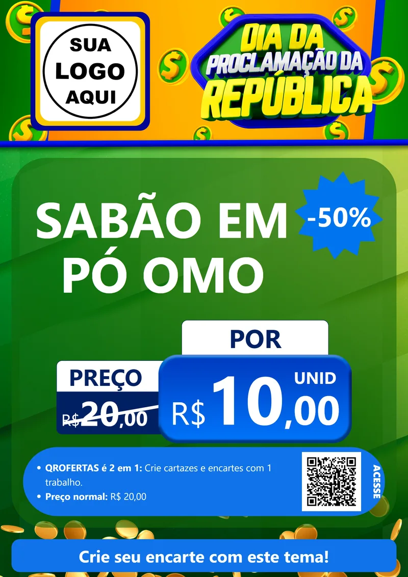 Modelo de Cartaz para Cartaz A4 Vertical com o tema Dia Da Proclamação da República para Produtos de Limpeza