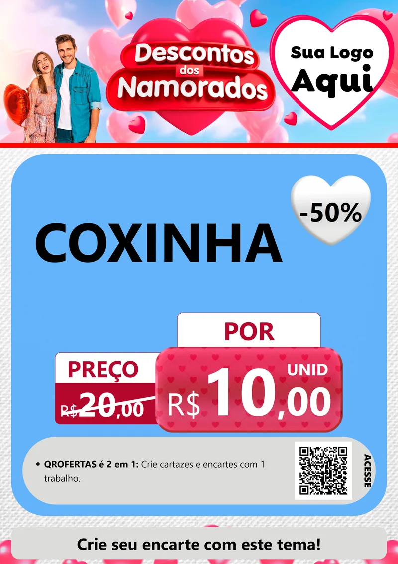 Modelo de Cartaz para Cartaz A4 Vertical com o tema Descontos dos Namorados para Salgadaria