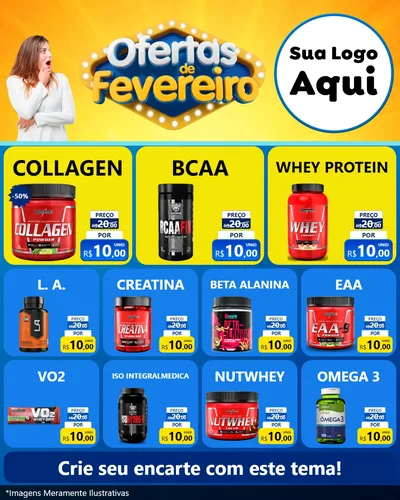 Modelo de Rede Social para Feed Instagram com o tema Ofertas de Fevereiro para Suplementos alimentares