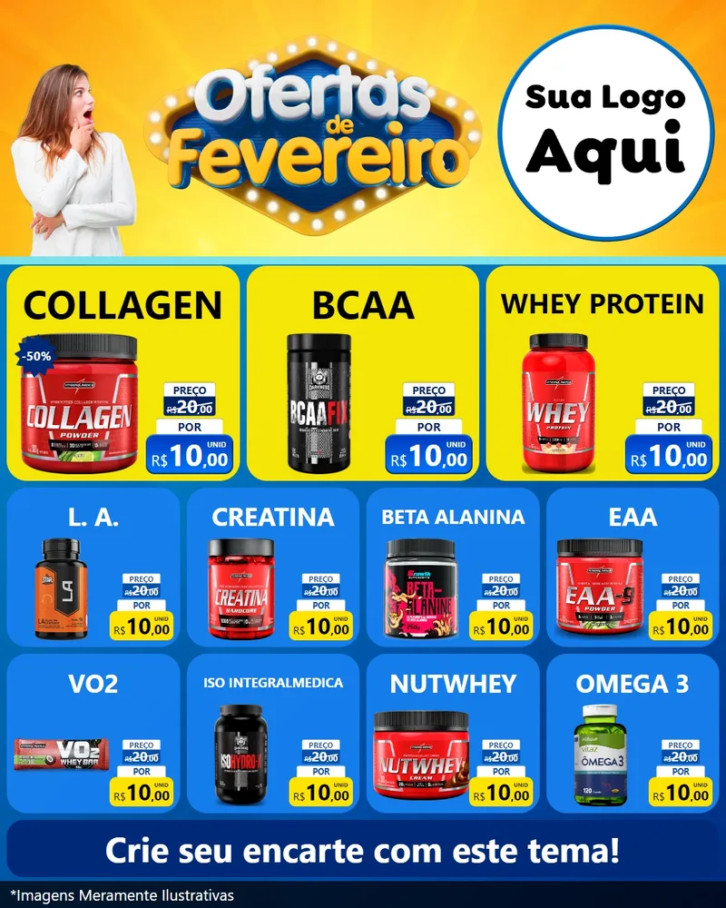 Modelo de Rede Social para Feed Instagram com o tema Ofertas de Fevereiro para Suplementos alimentares