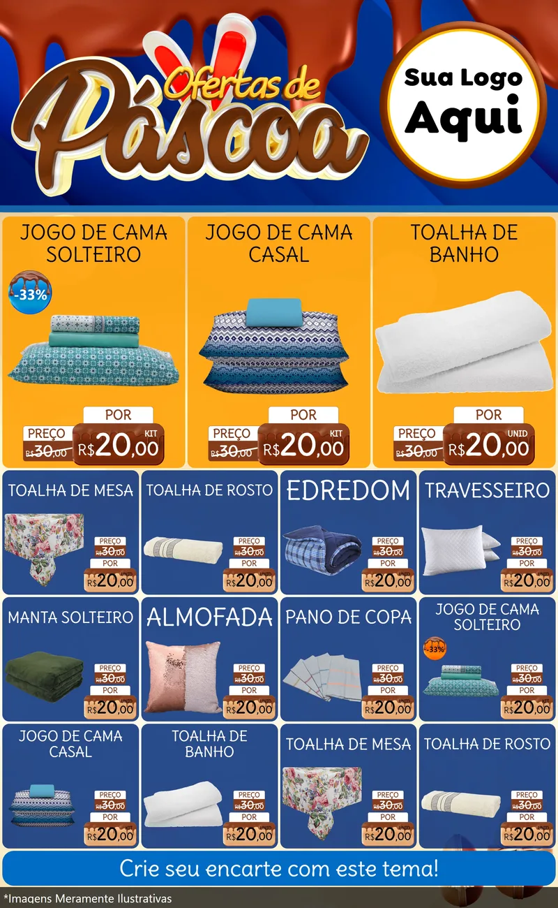 Modelo de Encarte para Encarte Grande com o tema Ofertas de Páscoa para Cama, Mesa e Banho