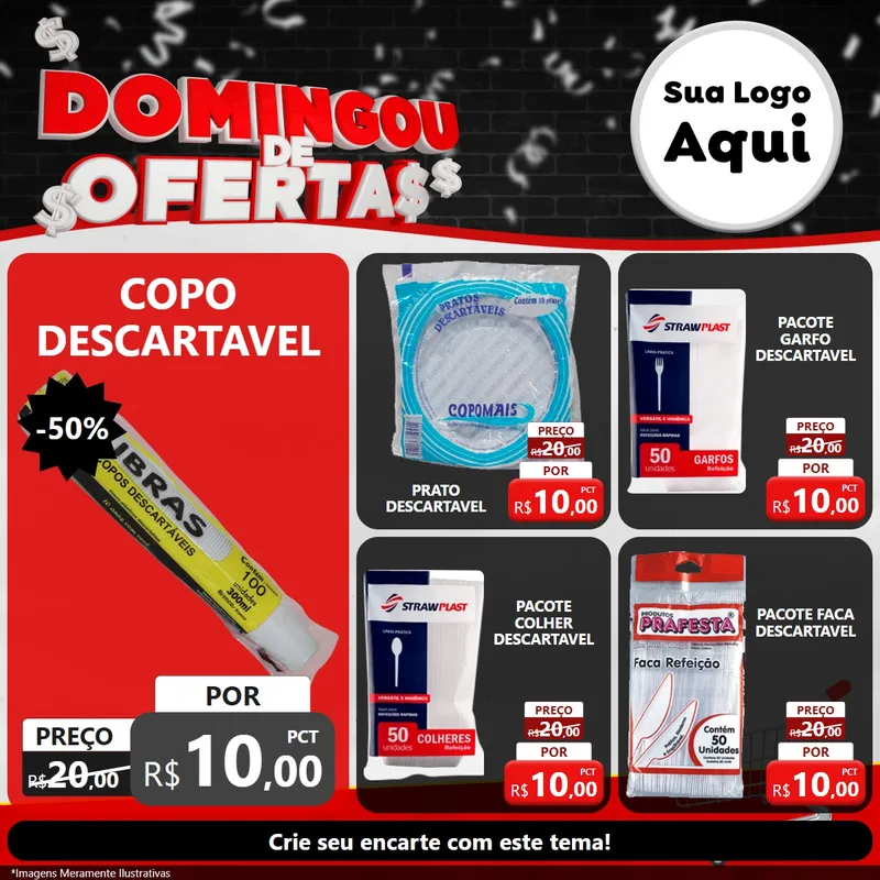 Modelo de Rede Social para Feed Facebook com o tema Domingou de Ofertas para Embalagens