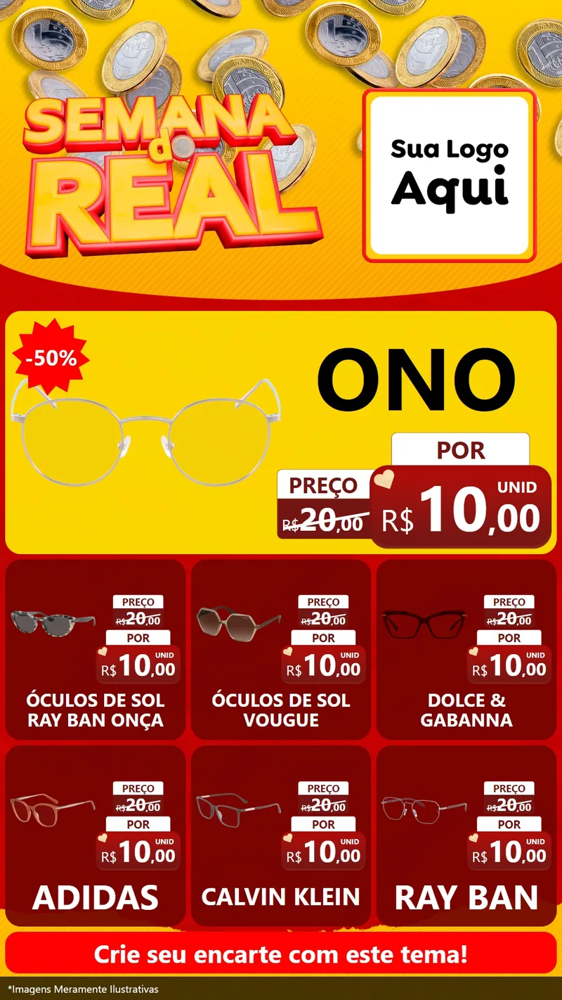 Modelo de Rede Social para Stories com o tema Semana do Real para Óticas