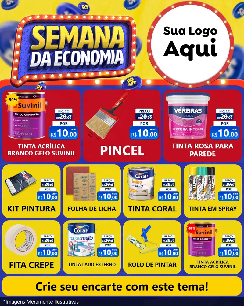 Modelo de Rede Social para Feed Instagram com o tema Semana da Economia para Tintas e Ferramentas