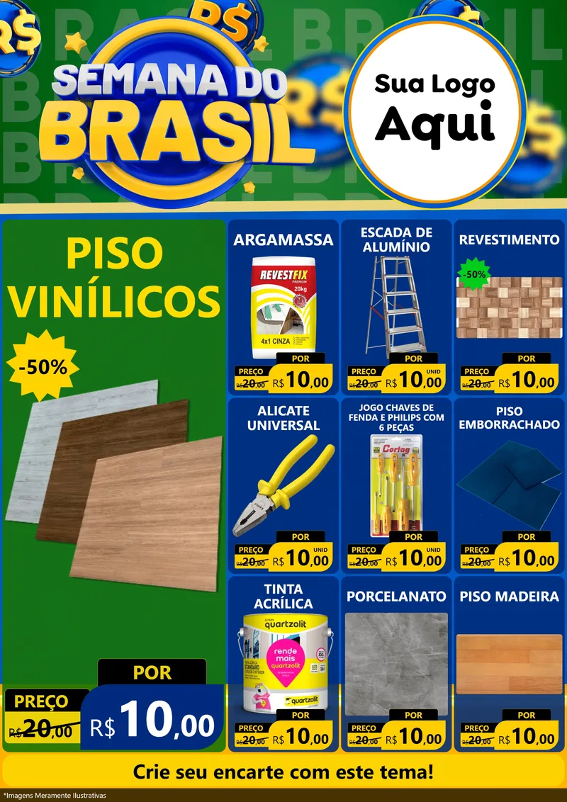 Modelo de Encarte para Encarte A4 Vertical com o tema Semana Do Brasil para Material para Construção