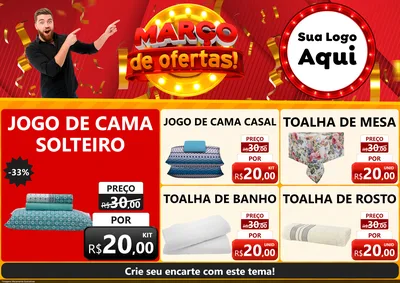 Modelo de Encarte para Encarte A4 Horizontal com o tema Março de Ofertas! para Cama, Mesa e Banho