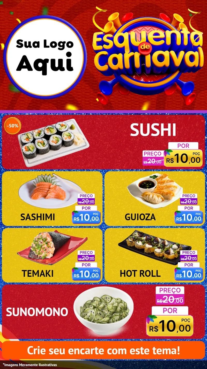 Modelo de TV para TV Vertical com o tema Esquenta de Carnaval para Comida japonesa
