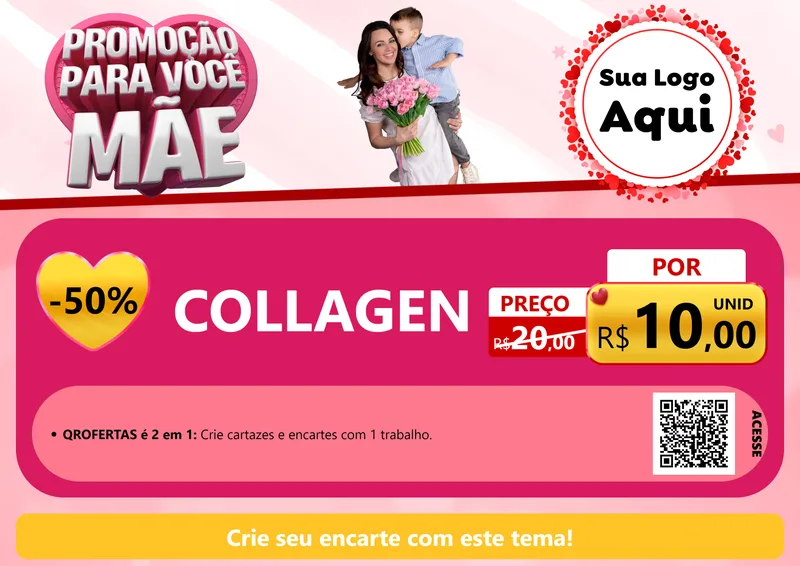 Modelo de Cartaz para Cartaz A4 Horizontal com o tema Promoção Para Você Mãe para Suplementos alimentares