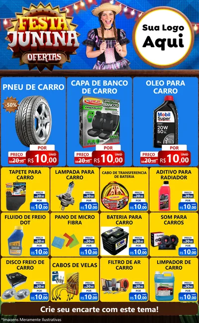 Modelo de Encarte para Encarte Grande com o tema Festa Junina Ofertas para Auto peças