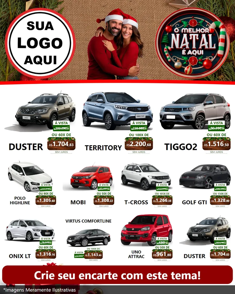 Modelo de Rede Social para Feed Instagram com o tema O Melhor Natal É Aqui para Concessionaria de Carros
