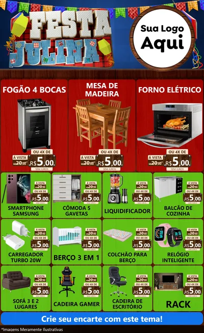 Modelo de Encarte para Encarte Grande com o tema Festa Julina para Móveis e Eletro