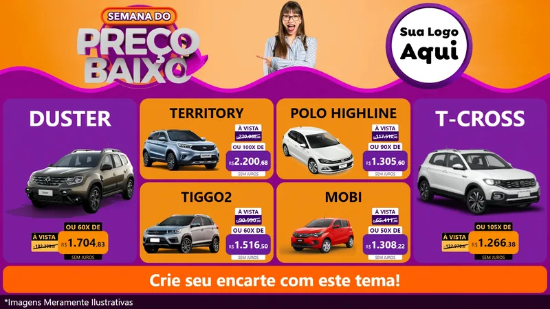 Modelo de TV para TV Horizontal com o tema Semana do Preço Baixo para Concessionaria de Carros