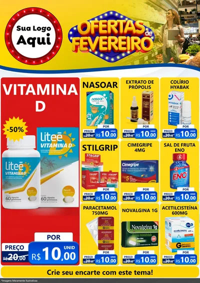 Modelo de Encarte para Encarte A4 Vertical com o tema Ofertas de Fevereiro para Farmácia