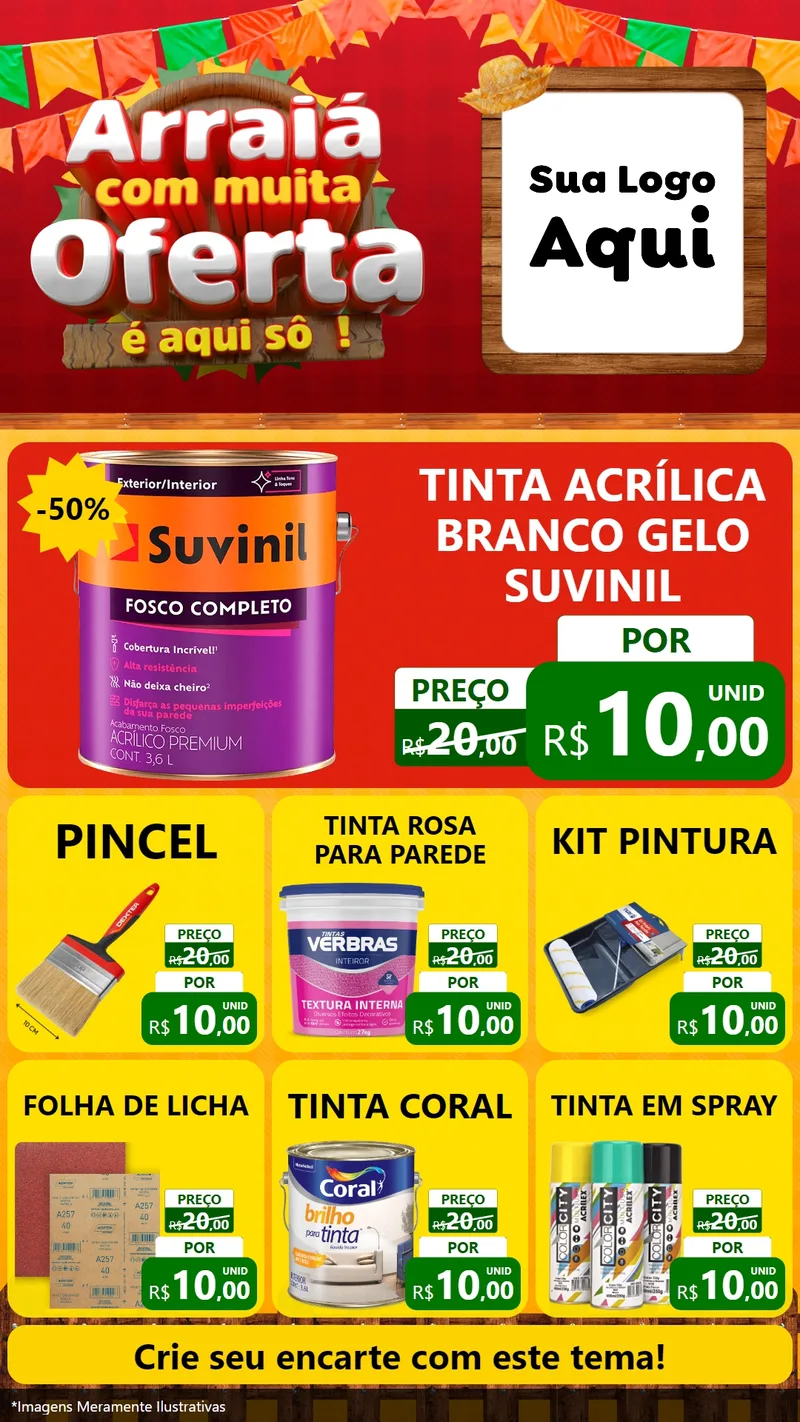 Modelo de Rede Social para Stories com o tema Arraiá Com Muita Oferta - É Aqui Sô! para Tintas e Ferramentas