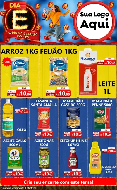 Modelo de Encarte para Encarte Grande com o tema Dia E - O Dia Mais Barato Do Mês para Supermercado