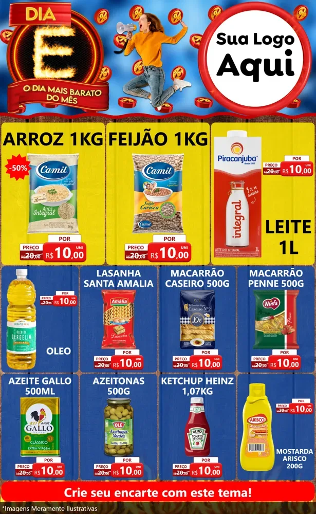 Modelo de Encarte para Encarte Grande com o tema Dia E - O Dia Mais Barato Do Mês para Supermercado