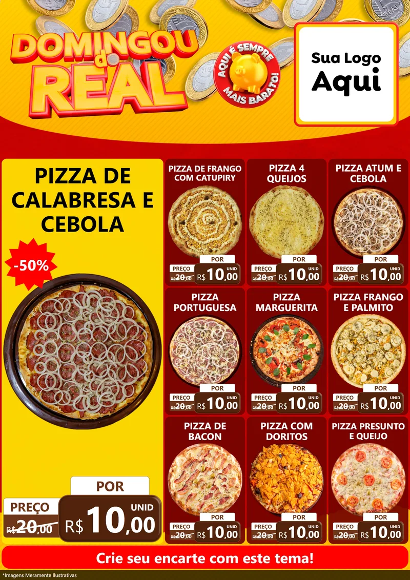 Modelo de Encarte para Encarte A4 Vertical com o tema Domingou do Real para Pizzaria