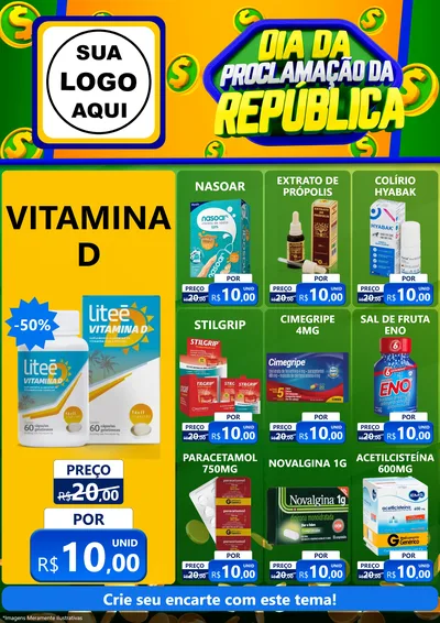 Modelo de Encarte para Encarte A4 Vertical com o tema Dia Da Proclamação da República para Farmácia