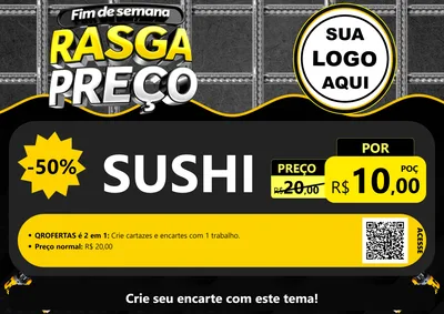 Modelo de Cartaz para Cartaz A4 Horizontal com o tema Fim de Semana Rasga Preço para Comida japonesa