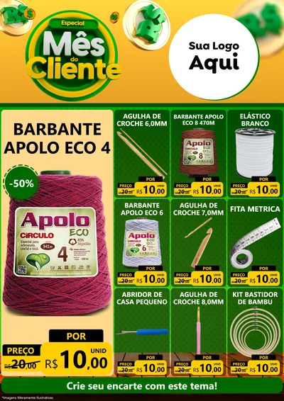 Modelo de Encarte para Encarte A4 Vertical com o tema Especial Mês do Cliente para Armarinho e Aviamentos