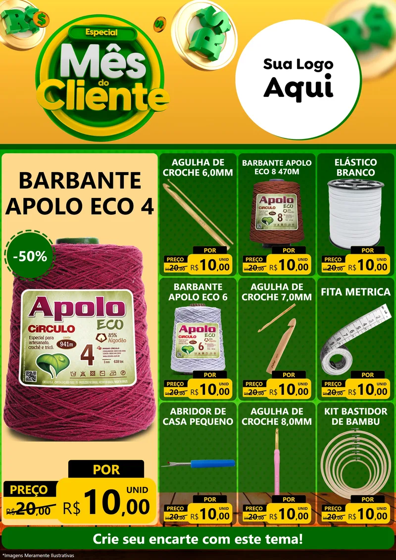 Modelo de Encarte para Encarte A4 Vertical com o tema Especial Mês do Cliente para Armarinho e Aviamentos