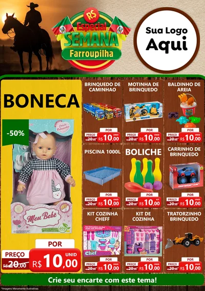 Modelo de Encarte para Encarte A4 Vertical com o tema Especial Semana Farroupilha para Brinquedos