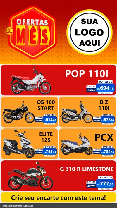 Modelo de TV para TV Vertical com o tema Ofertas do Mês para Concessionaria de Motos