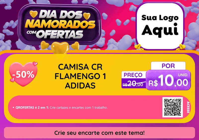 Modelo de Cartaz para Cartaz A4 Horizontal com o tema Dia Dos Namorados Com Ofertas para Roupas e acessórios