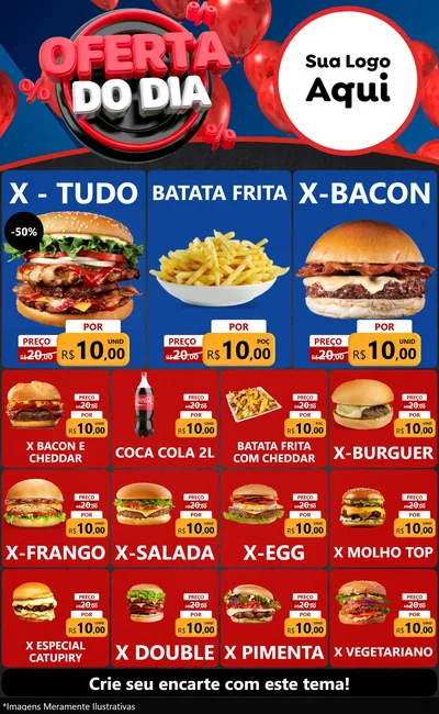 Modelo de Encarte para Encarte Grande com o tema Oferta do Dia para Hamburgueria