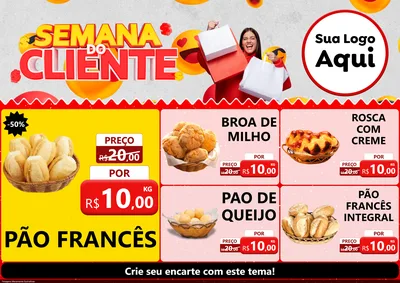 Modelo de Encarte para Encarte A4 Horizontal com o tema Semana do Cliente para Padaria
