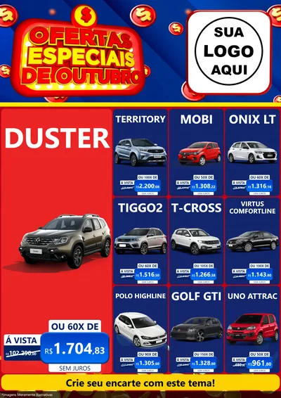 Modelo de Encarte para Encarte A4 Vertical com o tema Ofertas Especiais de Outubro para Concessionaria de Carros