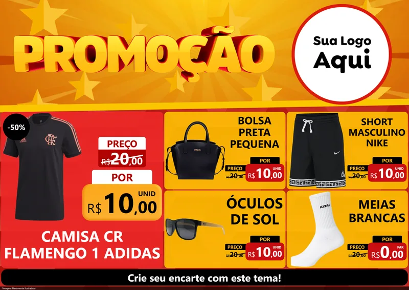 Modelo de Encarte para Encarte A4 Horizontal com o tema Promoção para Roupas e acessórios