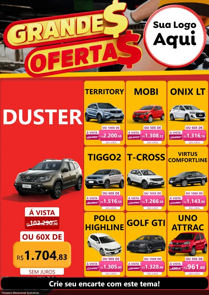 Modelo de Encarte para Encarte A4 Vertical com o tema Grandes Ofertas - Autopeças para Concessionaria de Carros