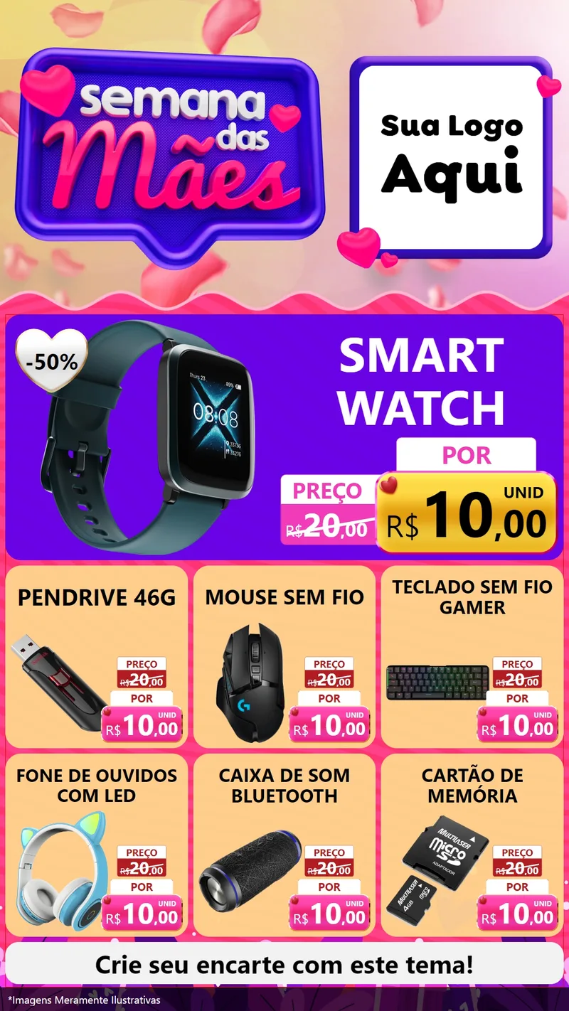 Modelo de Rede Social para Stories com o tema Semana das Mães para Informática