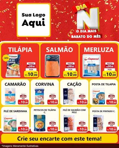 Modelo de Rede Social para Feed Instagram com o tema Dia N o Dia Mais Barato do Mês para Peixaria