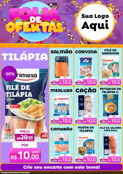 Modelo de Encarte para Encarte A4 Vertical com o tema Folia de Ofertas para Peixaria